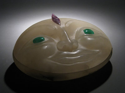 May His Countenance Shin Upon You - Alabaster Face Sculpture with Chrysophrase Eyes