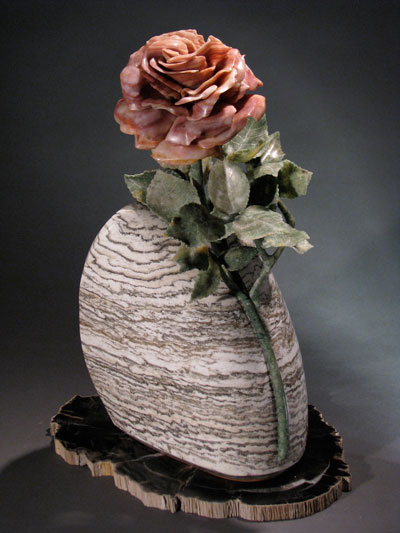 Lavendar Mauve Alabaster Rose Sculpture